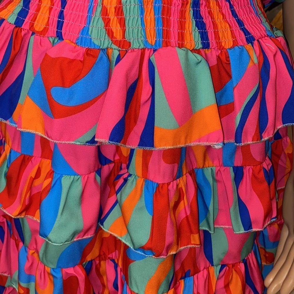 NWT Bohemian Layered Dressy V Neck Bell Sleeve Beach Short Mini Sundress size M - Picture 7 of 7